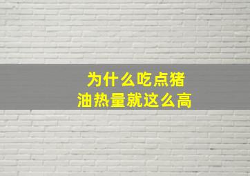 为什么吃点猪油热量就这么高