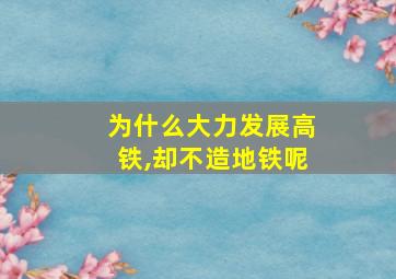 为什么大力发展高铁,却不造地铁呢