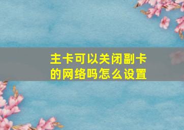 主卡可以关闭副卡的网络吗怎么设置