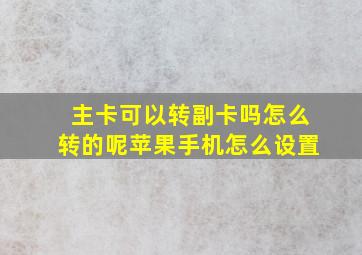 主卡可以转副卡吗怎么转的呢苹果手机怎么设置