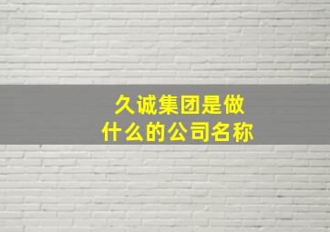 久诚集团是做什么的公司名称