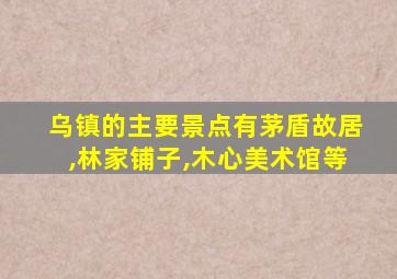 乌镇的主要景点有茅盾故居,林家铺子,木心美术馆等