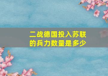 二战德国投入苏联的兵力数量是多少