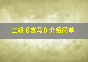 二胡《赛马》介绍简单