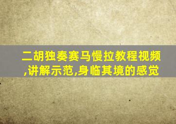 二胡独奏赛马慢拉教程视频,讲解示范,身临其境的感觉