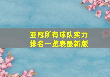 亚冠所有球队实力排名一览表最新版