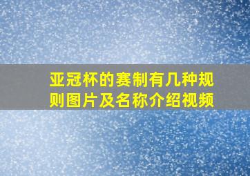 亚冠杯的赛制有几种规则图片及名称介绍视频