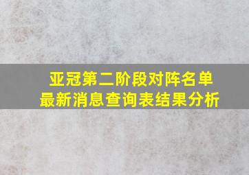 亚冠第二阶段对阵名单最新消息查询表结果分析