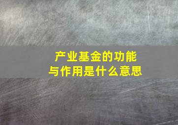 产业基金的功能与作用是什么意思