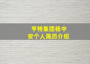 亨特集团杨中安个人简历介绍