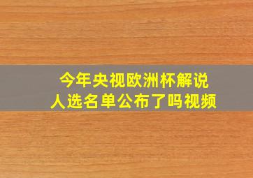 今年央视欧洲杯解说人选名单公布了吗视频