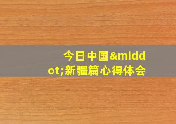 今日中国·新疆篇心得体会