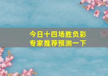 今日十四场胜负彩专家推荐预测一下