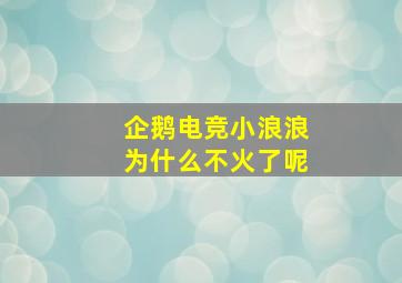 企鹅电竞小浪浪为什么不火了呢