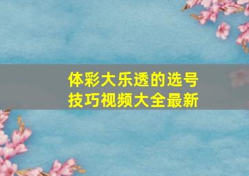 体彩大乐透的选号技巧视频大全最新