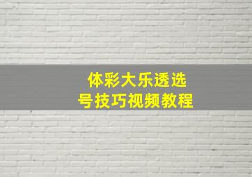 体彩大乐透选号技巧视频教程