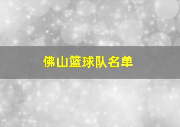 佛山篮球队名单