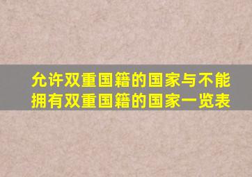 允许双重国籍的国家与不能拥有双重国籍的国家一览表