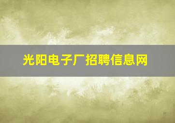 光阳电子厂招聘信息网