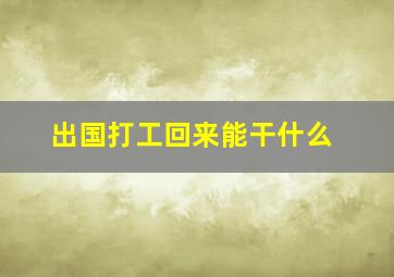 出国打工回来能干什么