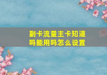 副卡流量主卡知道吗能用吗怎么设置