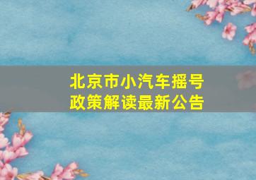 北京市小汽车摇号政策解读最新公告