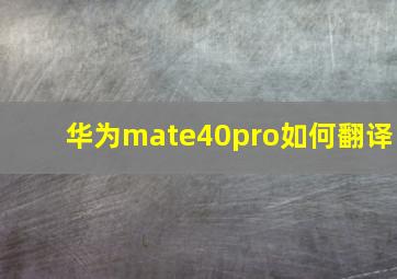 华为mate40pro如何翻译