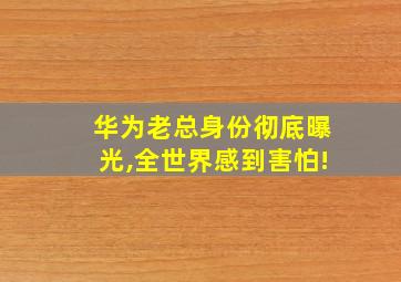 华为老总身份彻底曝光,全世界感到害怕!