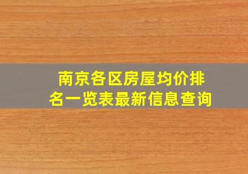 南京各区房屋均价排名一览表最新信息查询