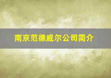 南京范德威尔公司简介