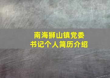 南海狮山镇党委书记个人简历介绍