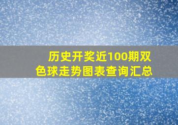 历史开奖近100期双色球走势图表查询汇总