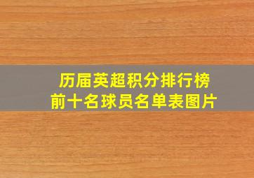 历届英超积分排行榜前十名球员名单表图片