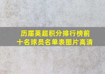 历届英超积分排行榜前十名球员名单表图片高清