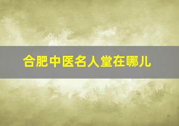 合肥中医名人堂在哪儿