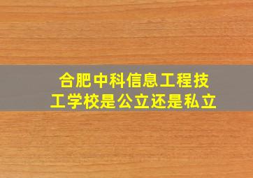 合肥中科信息工程技工学校是公立还是私立