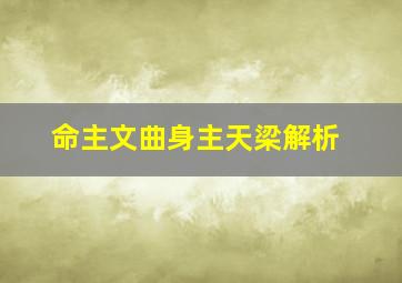 命主文曲身主天梁解析