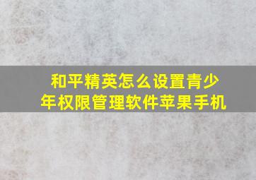 和平精英怎么设置青少年权限管理软件苹果手机