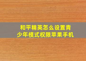 和平精英怎么设置青少年模式权限苹果手机