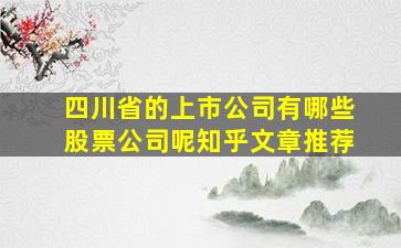 四川省的上市公司有哪些股票公司呢知乎文章推荐