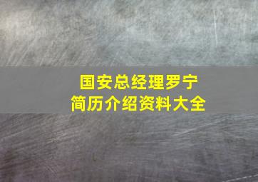 国安总经理罗宁简历介绍资料大全