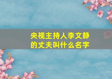 央视主持人李文静的丈夫叫什么名字