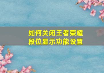 如何关闭王者荣耀段位显示功能设置