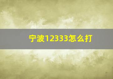 宁波12333怎么打