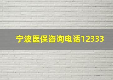 宁波医保咨询电话12333