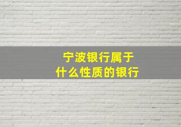 宁波银行属于什么性质的银行