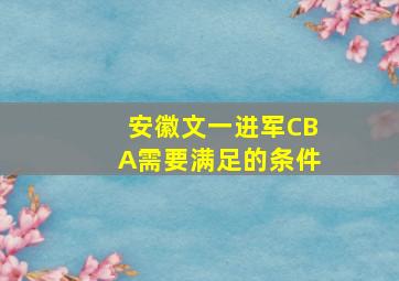 安徽文一进军CBA需要满足的条件