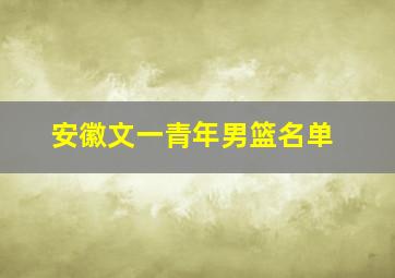 安徽文一青年男篮名单