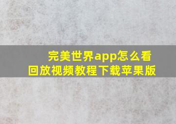 完美世界app怎么看回放视频教程下载苹果版