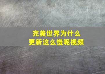 完美世界为什么更新这么慢呢视频